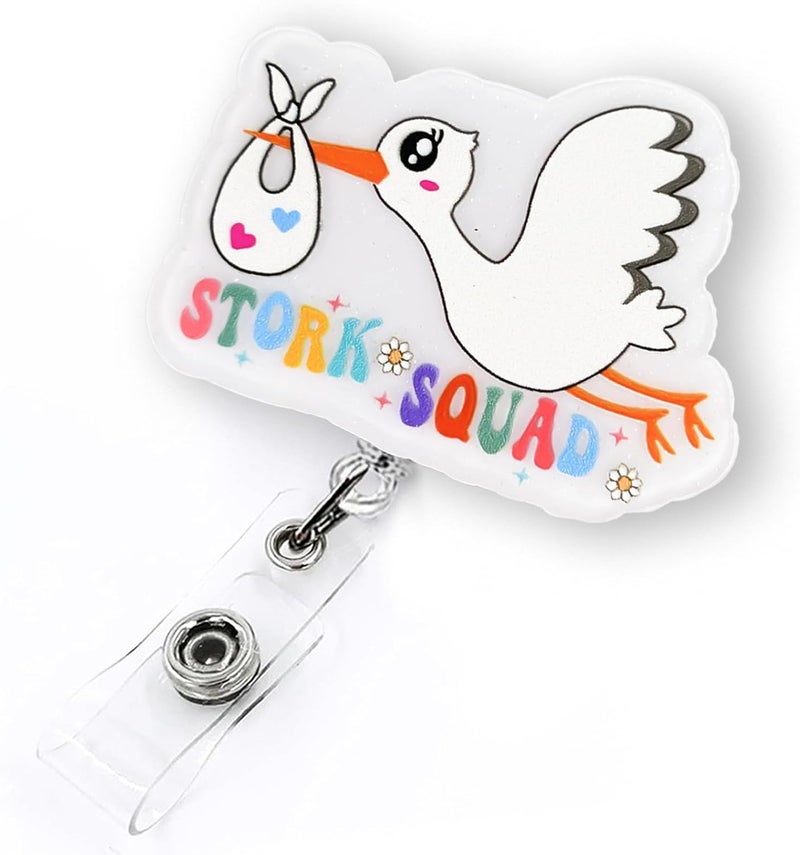 LEBEIGHT Funny Stork Squad Badge Reel Retractable for Labor and Delivery Nurse & Midwife, NICU Badge Reel, Maternity Ward Badge Clip, L&D Badge Accessories for Work, Cute OBGYN Badge Holder with Alligator Clip - Image 1